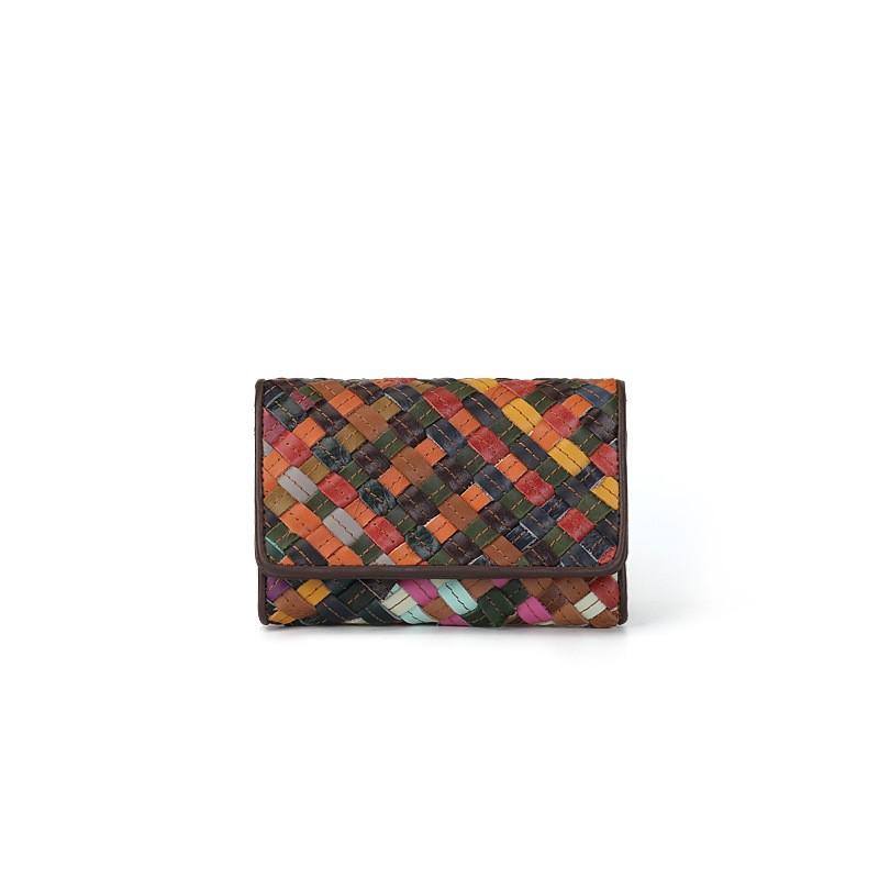 Johnature Плетеный короткий кошелек из натуральной кожи, случайная цветовая вставка, большая вместимость, много отделений, складной кошелек с пряжкой