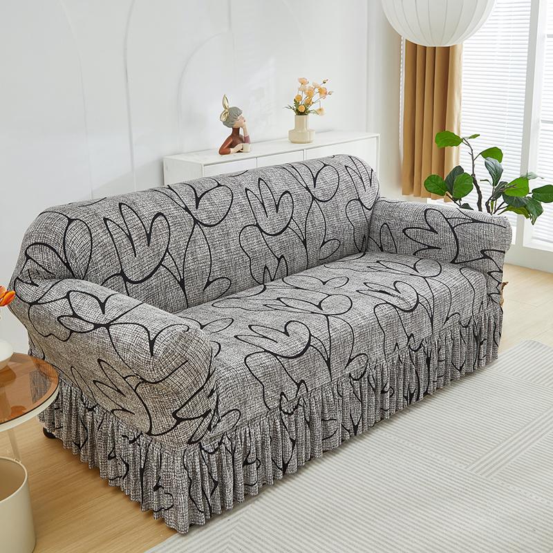 Printed Ruffled Skirt Sofa Covers for Living Room Stretch Couch Cover Sofa Slipcover Furniture Protector Easy Fitted Washable