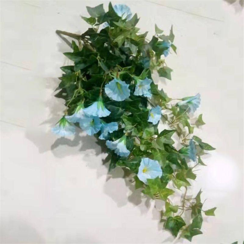 Hanging Artificial Basket Silk Morning Glory Flower Vine Home Wall Decor