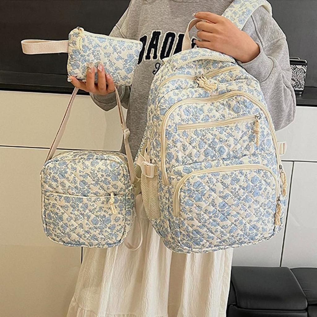 Backpack Cute Backpack Set 3 Floral Quilted Backpack With Small Crossbody Bag
