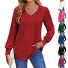 Women's T-shirt Solid Color V Neck Long Sleeve Top
