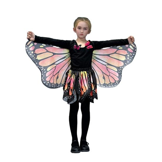 Yousheng 2Pcs/Set Girl Butterfly Wings Costume with Tutu Skirt Vibrant Color Versatile Seasonal Wear Carnival Cosplay Fairy Dress-Up Set