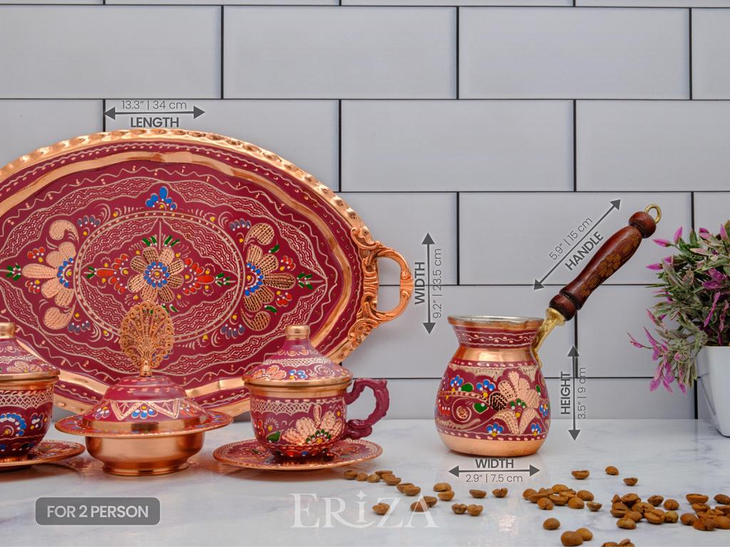 Турецкий медный кофейный сервиз с кофейником на 2 или 6 персон