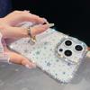 For iPhone 15 Pro Case with Ring Kickstand Rhinestone Edge TPU+PC IMD Phone Cover