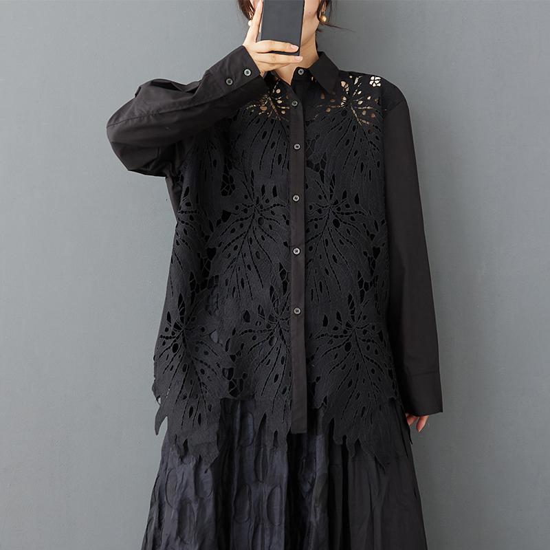 DIMANAF 2025 Женская весенняя рубашка, кружевная блузка, сшитая с длинным рукавом, пуговицы, модные топы, футболки, свободные белые футболки, новые