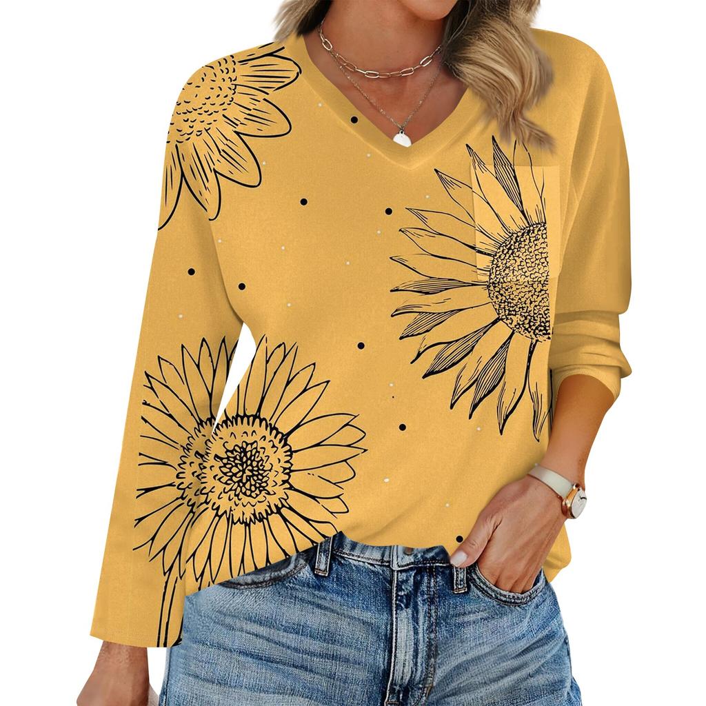 Женская футболка реглан с длинным рукавом, V-образным вырезом, вставками однотонного цвета, повседневный топ-пуловер, V-образный вырез, карман, базовая рубашка