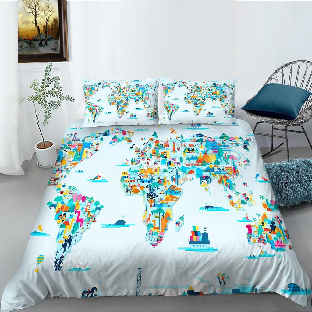 2023 Новый стильный комплект пододеяльников с картой, размер King Queen, роскошные пододеяльники World, 3D мягкие комплекты постельного белья для мальчиков и девочек, мужчин и женщин