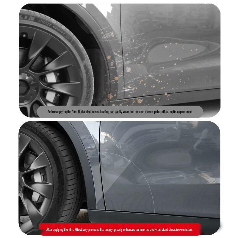 Защитная пленка из ТПУ для задней двери Tesla Model Y/3 - Треугольная зона, Антипрозрачная Глянцевая Черная