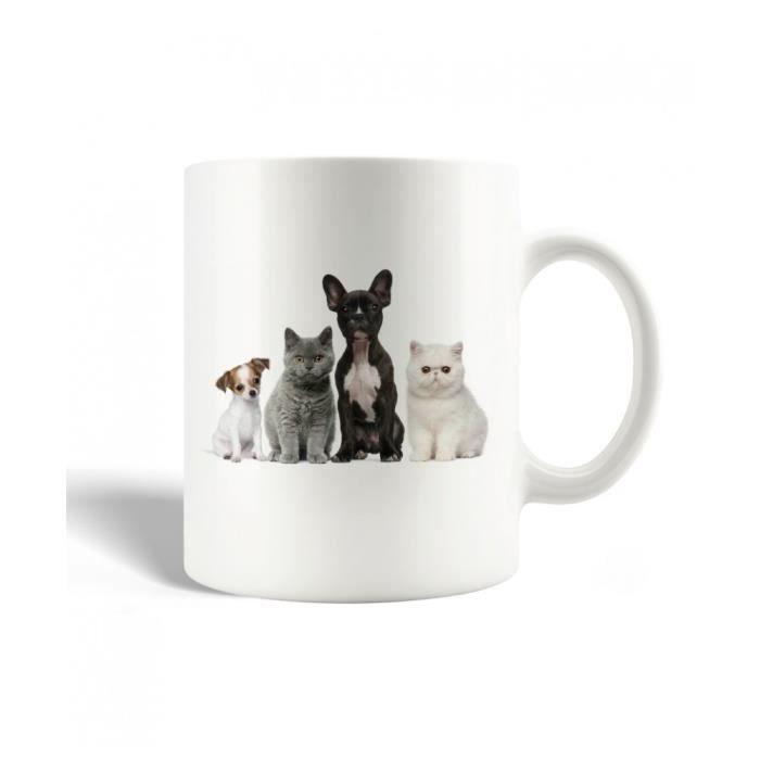 Mug en Céramique - Chiens et Chats - 30cl - Compatible Lave-Vaisselle - Couleur Gris - 9,5 cm de Hauteur