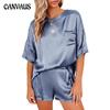 Летняя женская футболка, костюм, пижама, однотонная шифоновая одежда для сна, футболка с коротким рукавом, брюки, свободная повседневная ночная рубашка, костюм из двух предметов