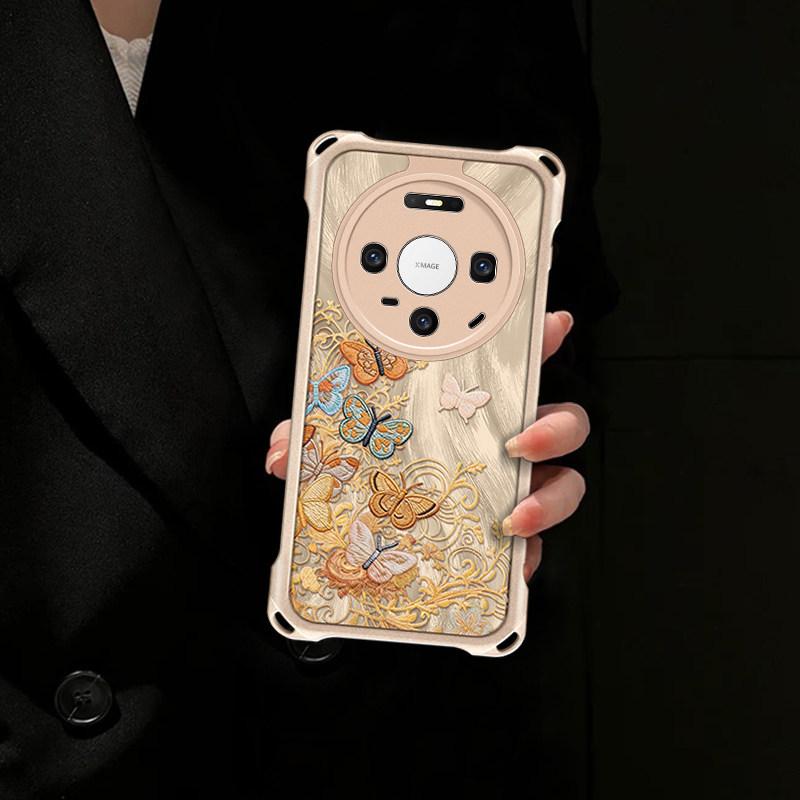 Вышивка бабочка подходит для чехла мобильного телефона Huawei mate80, mate70 пряжа с перьями, mate60/50 ремешок 40/30 мягкий чехол