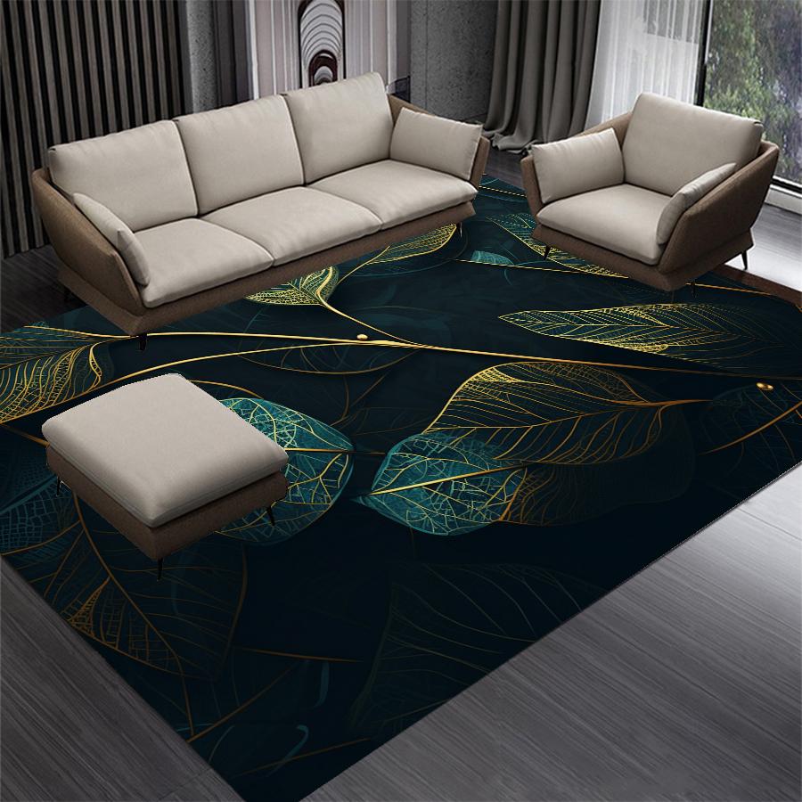 Luxury Green Golden Leaves Carpet Living Room Decoration Bedroom Carpet Washable Lounge Sofa Area Rug Big Size Coffee Tables Mat