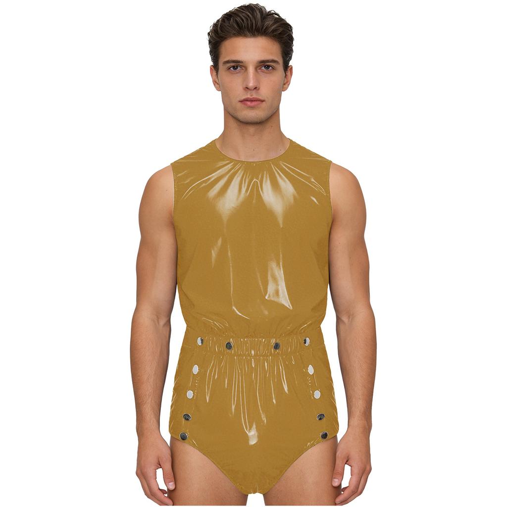 Men’s One-Piece Swim Bodysuit S-3XL Waterproof Sleeveless Back Zipper Open Crotch Button Closure Elastic Waist for Club