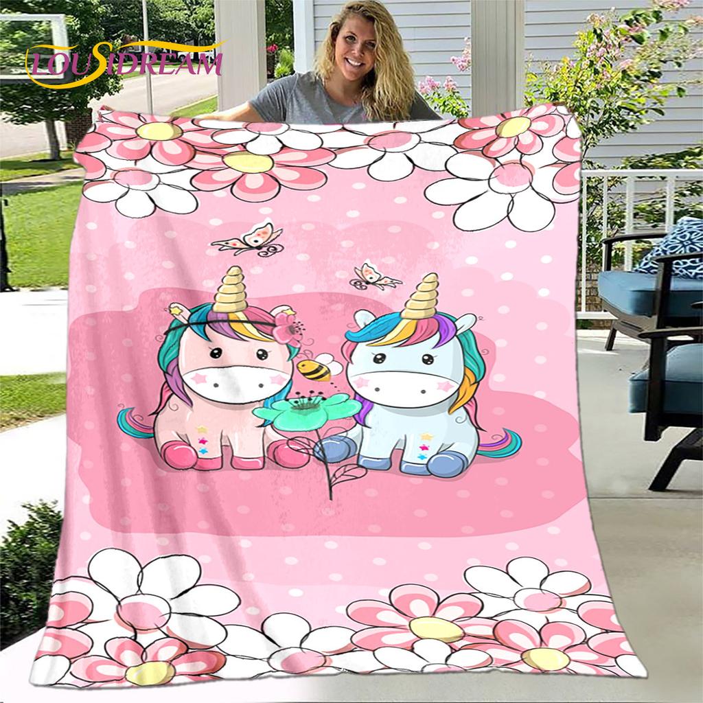 Cartoon Cute Unicorn Blanket,Flannel Blanket Throw Blanket,Children's Warm Blanket for Living Room Bedroom Beds Sofa Travel Gift