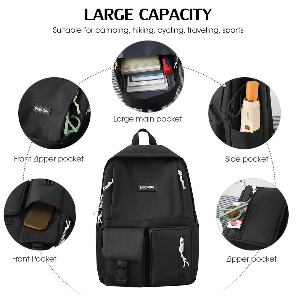 4 шт. Холщовый рюкзак Комбинированный набор Школьные сумки с сумкой через плечо Пенал Повседневная школьная сумка для