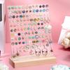 120 Holes Acrylic Earrings Holder Ear Ring Storage with Stable Wood Base Studs Displaying