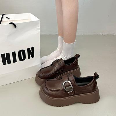 Весна Новые Удобные Повседневные Лоферы на Толстой Подошве и Каблуке Женские Туфли на Мягкой Подошве с Круглым Носком Плоская Обувь Ретро Стиль Высококачественная Обувь