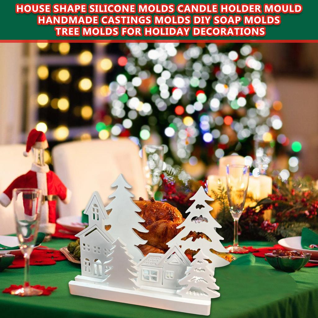 Силиконовые формы в форме домика, форма для подсвечника, литые формы ручной работы, формы для мыла своими руками, формы для деревьев для праздничных украшений