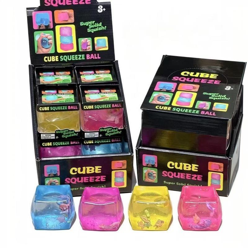 Transparent Glitter Cube Squeeze Toy Soft Stretchy Stress Relief Fidget Toy for Kids Autism Sensory Play Use