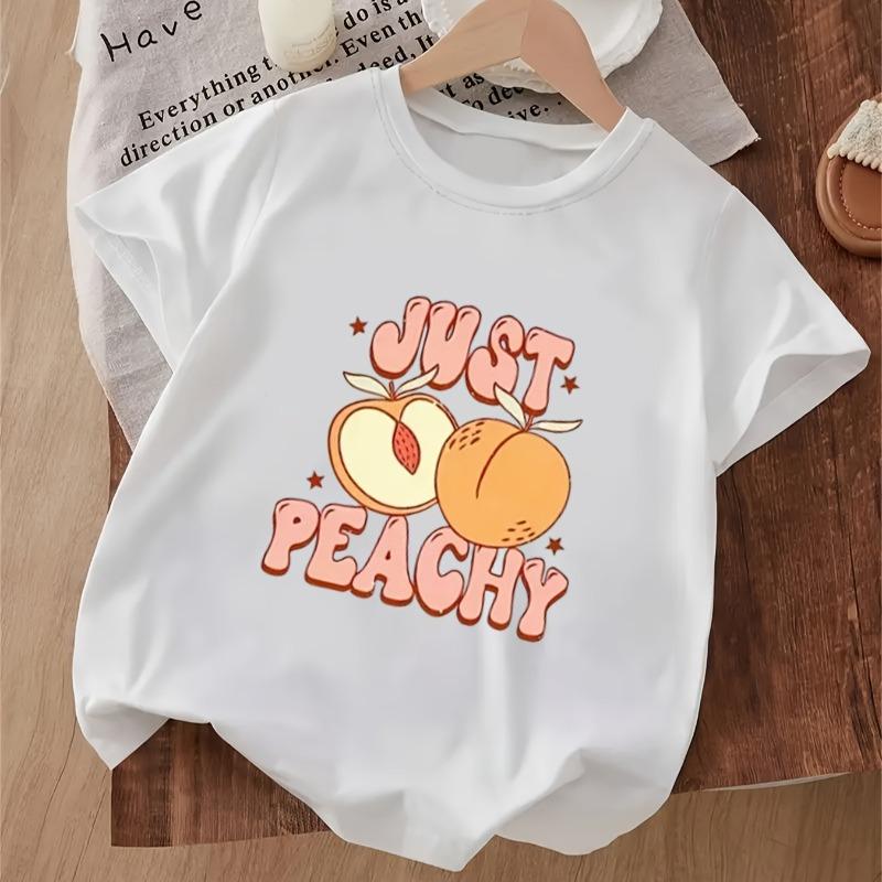 Милый круглый вырез для детей с надписью " JUST PEACHY " и принтом персиков