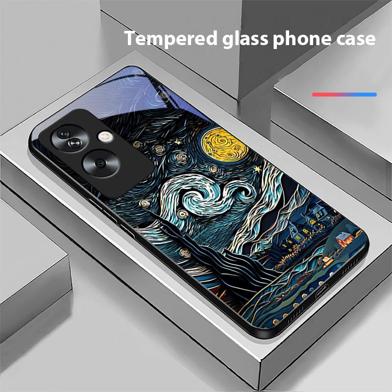 Ретро Масляная Живопись Для Oppo A79 5G 58 78 74 60 4G Reno 11F Realme GT 6 11 Note 50 10 C55 X2 Закаленное Стекло Черный Чехол для Телефона