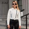 ziai Короткая куртка из искусственной кожи для женщин с косой молнией и лацканами, свободный водонепроницаемый плащ, модное уличное пальто из искусственной кожи ZP-23812