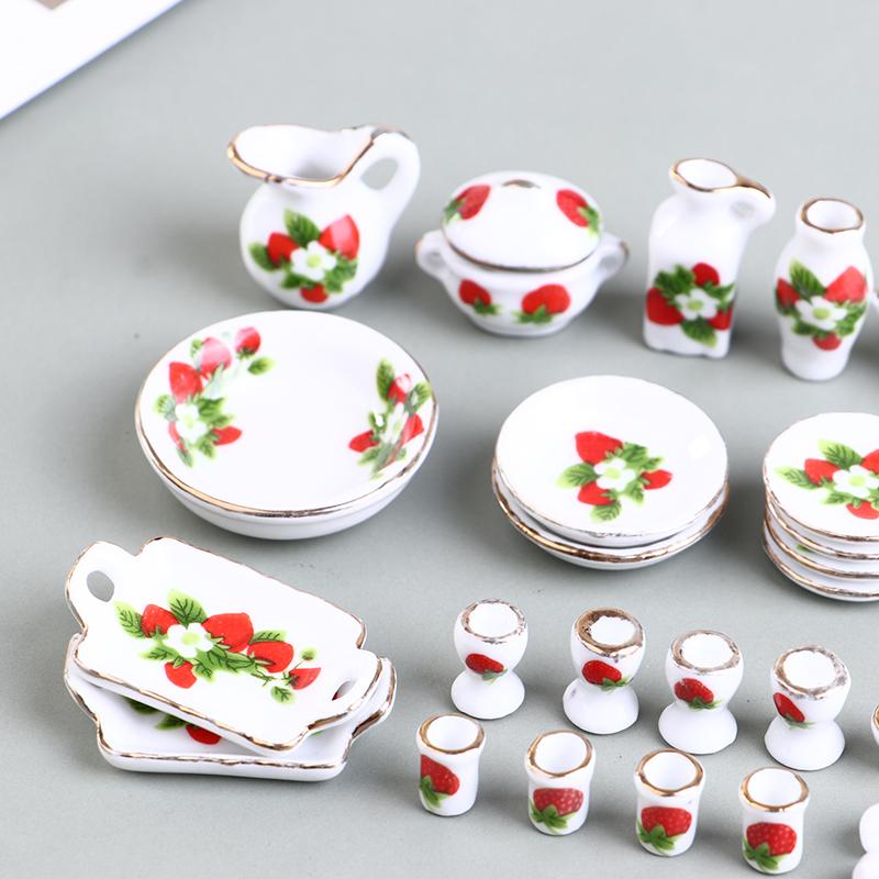 40Pcs 1:12 Dollhouse Miniature Tableware Porcelain Ceramic Tea Cup Dishes Set