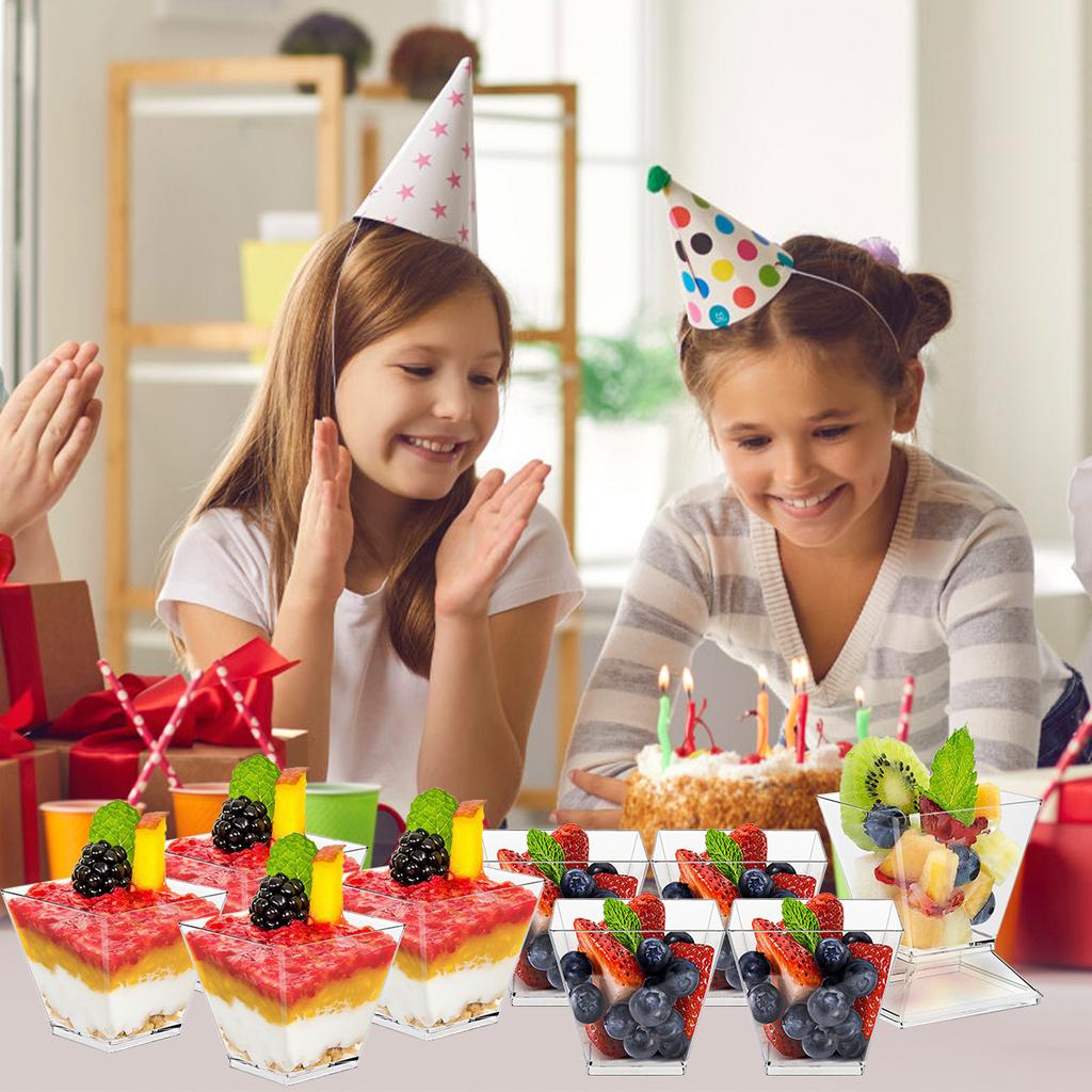 50 Mini 2 Oz/60 Ml Dessert Cups with Covered Spoons Reusable Dessert Cups Transparent Plastic Frozen Cake Appetizer Cups