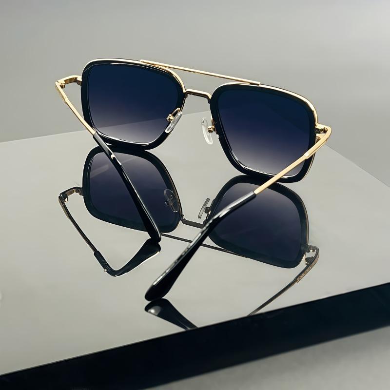 2/1 Пара мужских очков в классическом стиле с металлической оправой, дизайн с двойной переносицей - Подходят для ежедневных поездок на работу