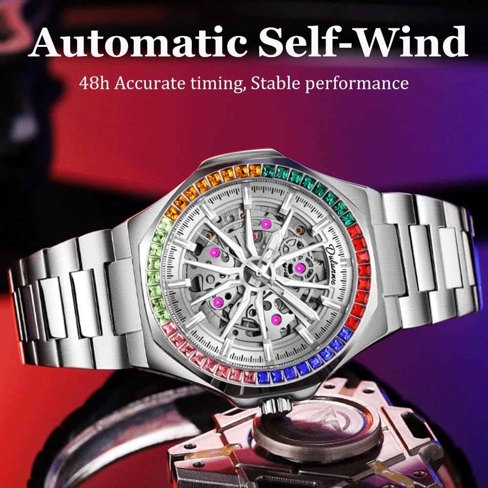 Мужские часы с автоматическим механизмом, корпус из нержавеющей стали, сапфировое стекло, механические наручные часы, полый скелет