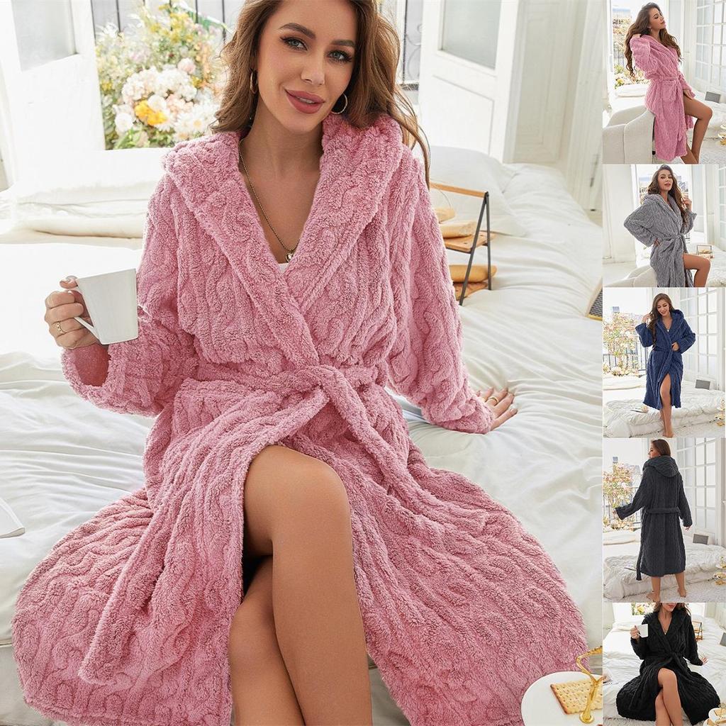 2024 Women's Warm Jacquard Long-Sleeve Robe for Autumn and Winter