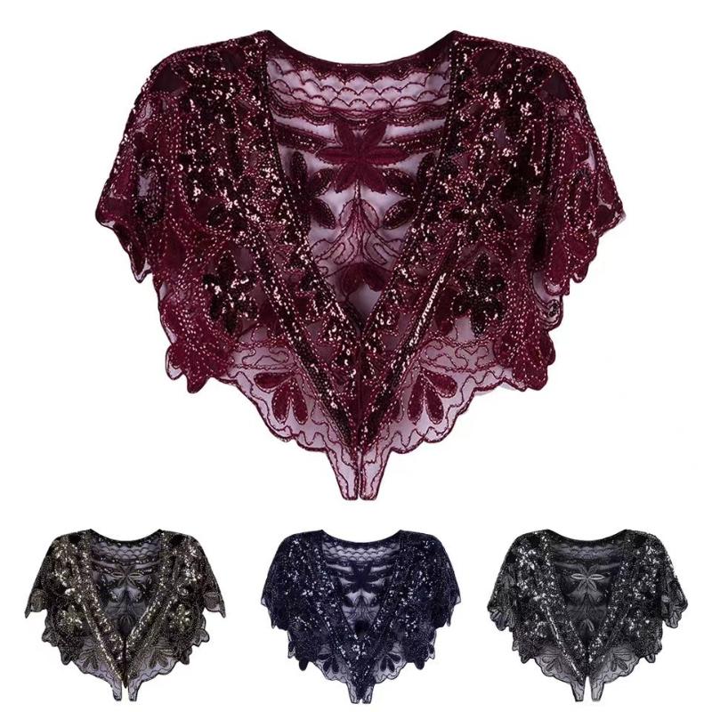 Женская шаль 1920-х годов, вечернее болеро с бисером и накидками-хлопушками