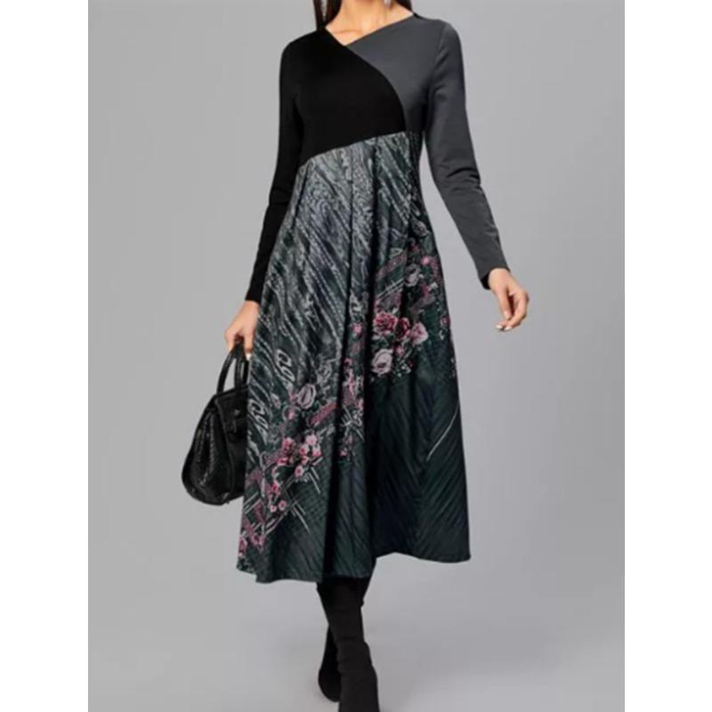 YYFS Женская мода весна осень длинные рукава V-образный вырез высокая талия повседневные платья