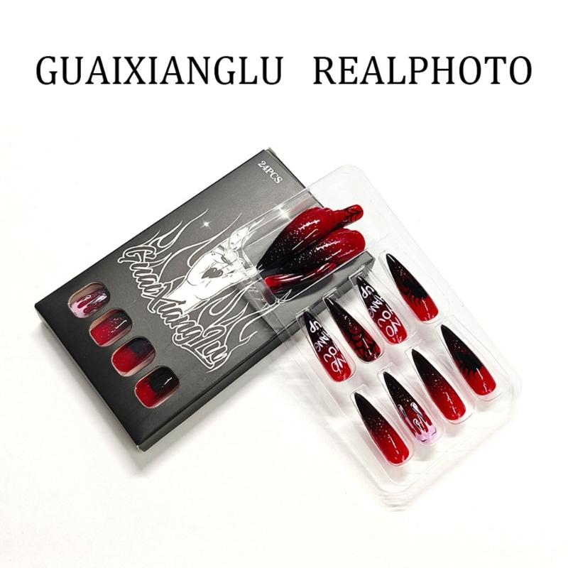 Хэллоуин Накладные ногти Французские кончики Накладные ногти Акриловые ногти Миндалевидные накладные ногти Клеящиеся ногти Наклейки для ногтей для женщин