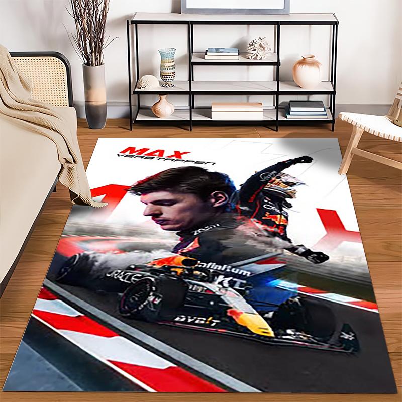 Racing Driver with Car Action Scene Rug Non-slip rug suitable for living room and bedroom sofas.