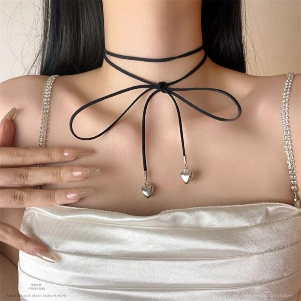 Винтажное ожерелье с подвеской в виде сердца в корейском стиле, ленточное колье Love Choker, ювелирные изделия Y2K
