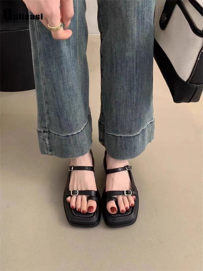 One-word Cool Slippers Women's Slippers 2025 Summer New Set of Toes Roman Muffin Platform Sandals