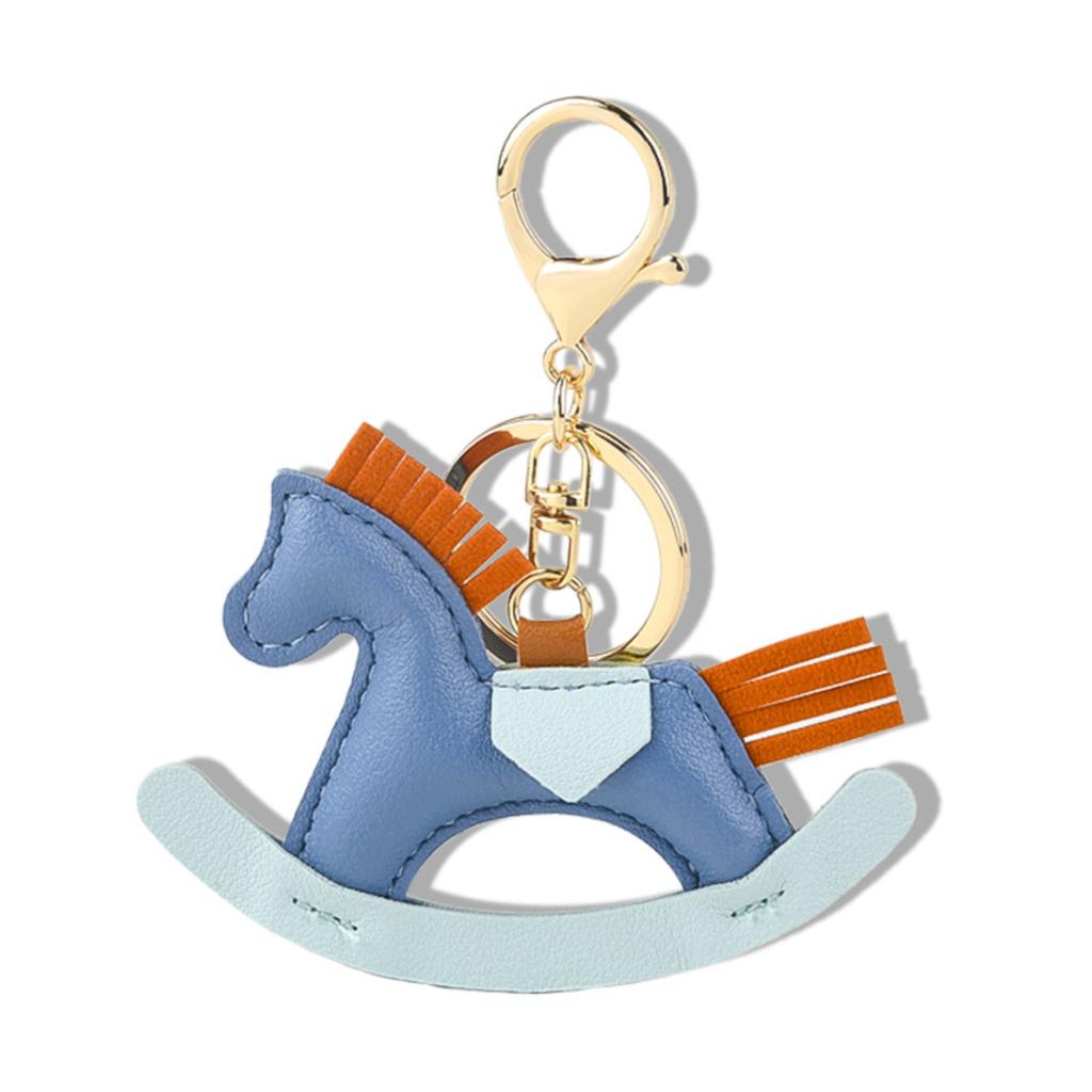 Cartoon Rocking Horse Pendant, Handmade Leather Bag Charm, Car Keychain.