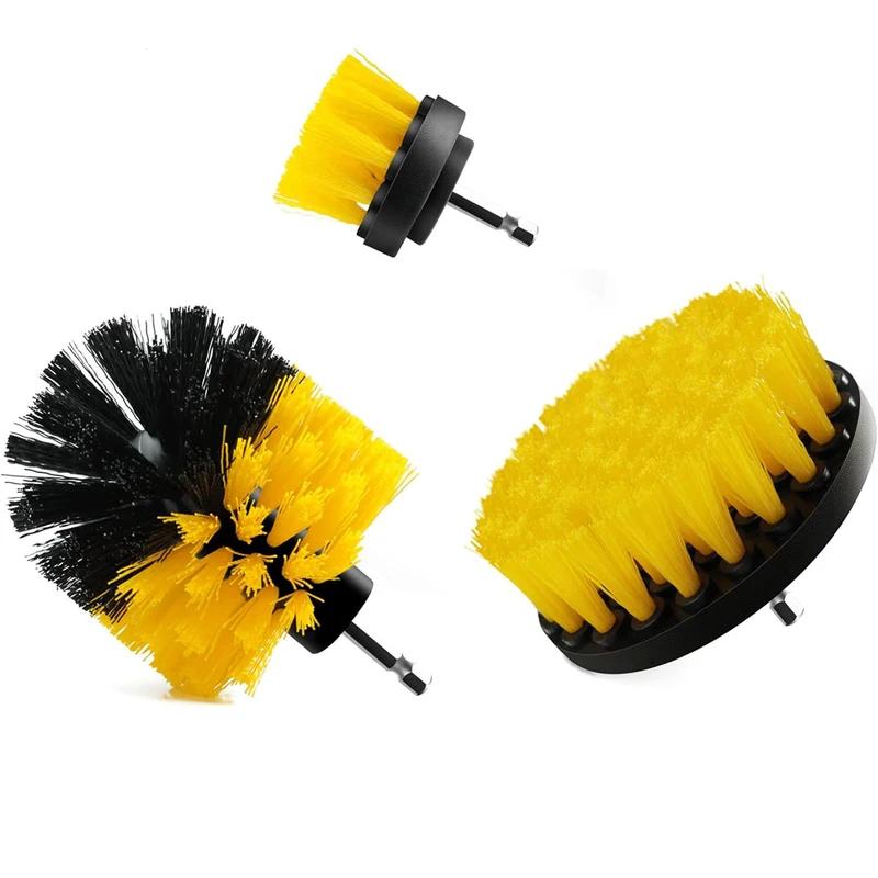3PCs Set Electric Scrubber Brush Drill Brush Kit Plastic Round Cleaning Brush for Carpet Glass Car Tires Nylon Brushes 2/3.5/4''