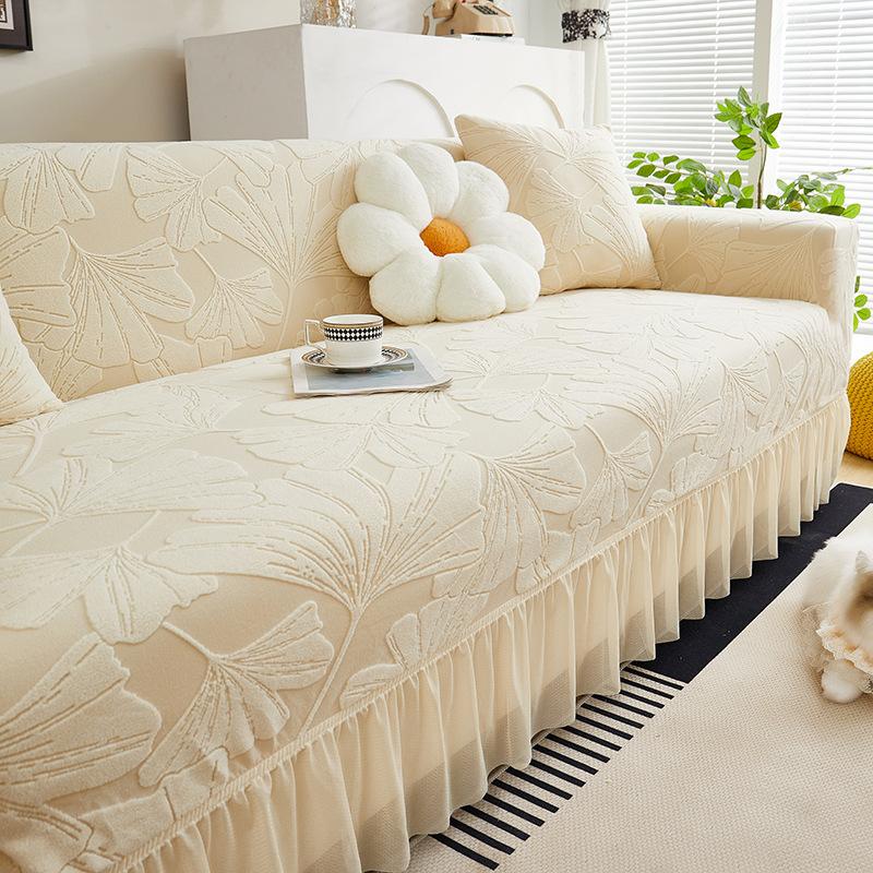 Чехол на диван с юбкой в виде листьев гинкго Комплект «Все включено» Универсальный Всесезонный Универсальный Новый Эластичный Защитный Чехол от царапин кошек