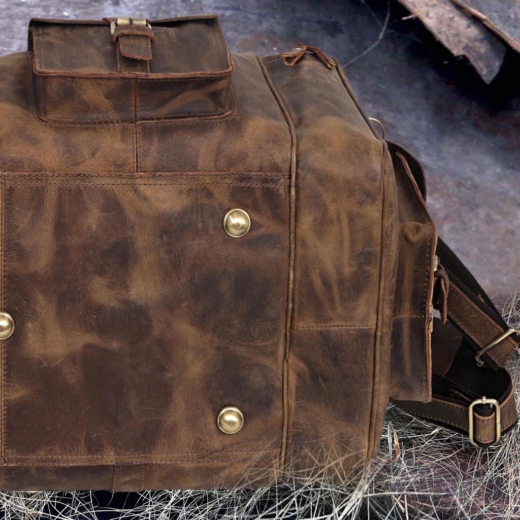 Handmade Top Grain Leather Duffle Bag: Weekender Travel Gym Bag