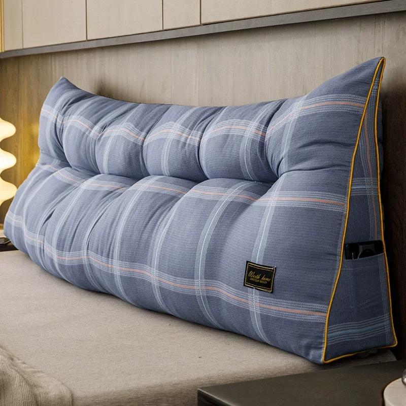 Headboard Triangular Cushion Removable Reading Wedge Pillows Backrest Support with Storage Pockets for Bed SSofa Coussin Canapé