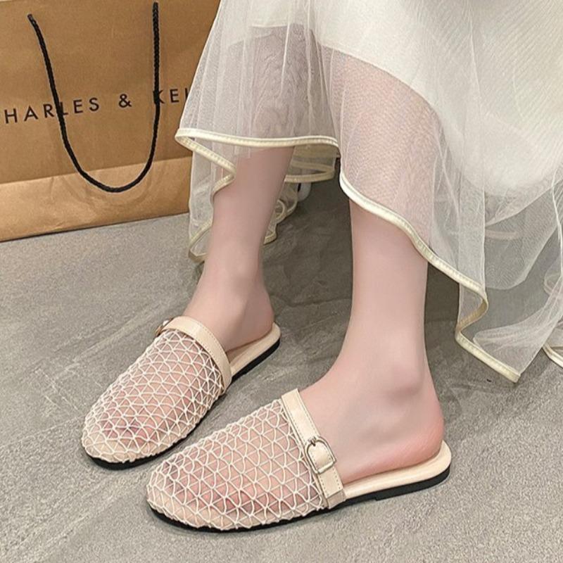 Модные женские балетки, сетчатые тапочки, полые сандалии, плетеные мюли, женская обувь, тренд лета 2025, повседневная обувь на мягкой подошве, пляжные шлепанцы Mujer