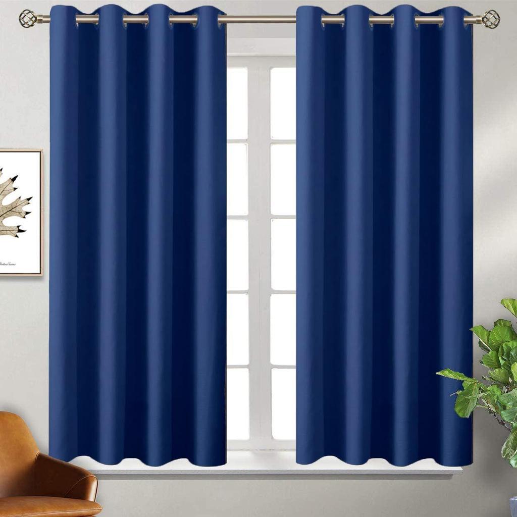 Set of 2  Room Darkening Thermal Insulated Polyester Blackout Curtain  (Royal Blue)