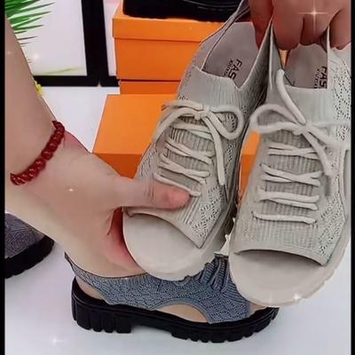 Пляжные сандалии женские нескользящая мягкая подошва лето 2024 новые дышащие сетчатые кроссовки с плетением из флиса женские