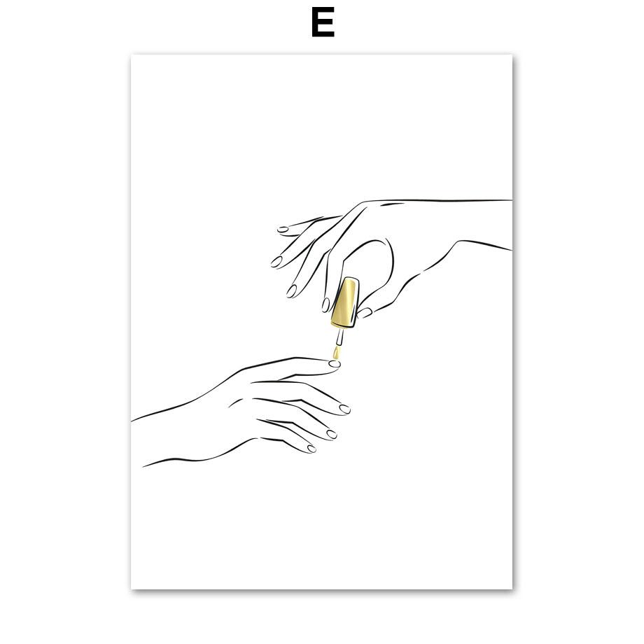 Золотая фольга для ногтей, плакаты с ресницами и принты, лак для ногтей, подарок, студия красоты, косметолог, салон, настенная живопись на холсте, декор для комнаты