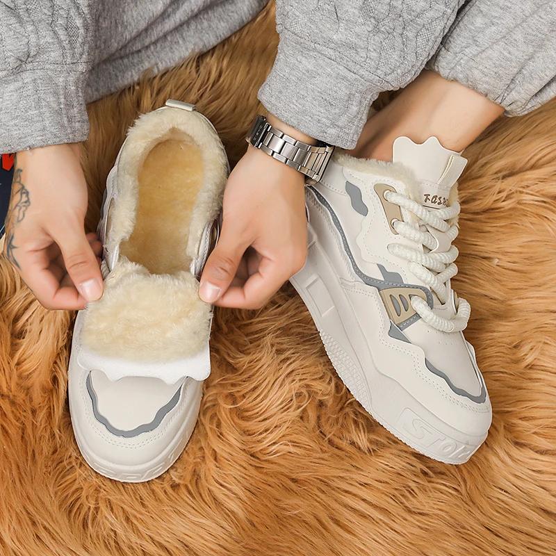 New Men's Casual Low Cut Thick Soled Warm Cotton Shoes Are Fashionable Versatile, Comfortable, Thick Lace Up Sports Shoes