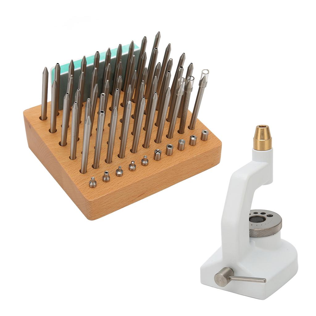 Watch Repair Staking Tool Press Set Watchmaker Jewelling Punching Kit with 50 Punches 10 Stakes