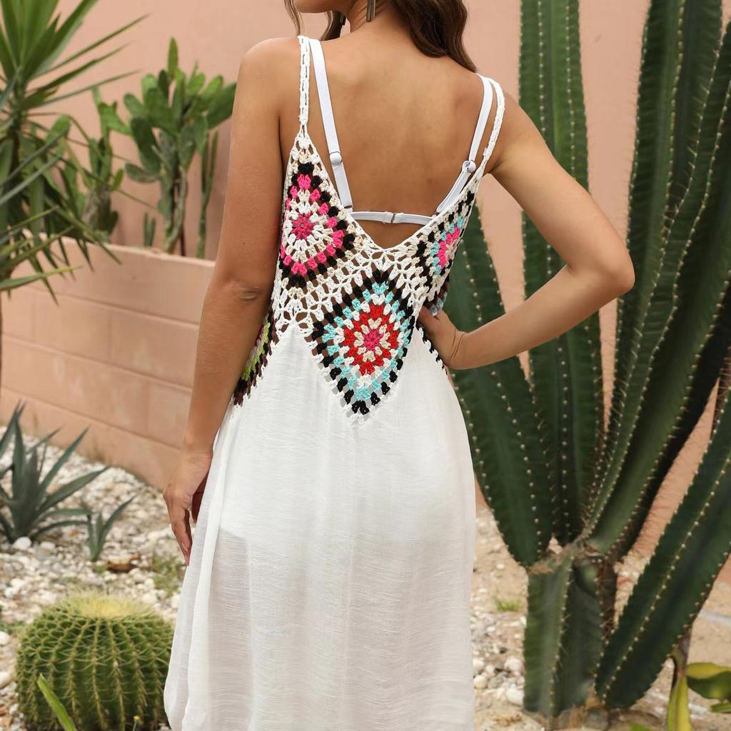 Лоскутное платье с крючками и разноцветным узором, пуловер с v-образным вырезом, дышащие пляжные платья-бикини