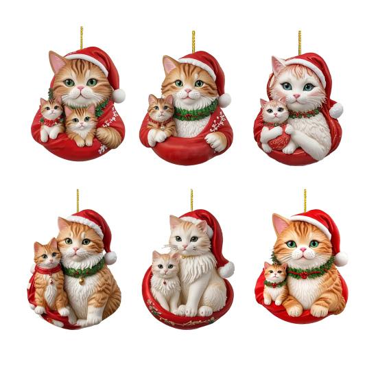 Yousheng Рождественский кулон 2D акриловый кот в рождественской шапке шарм подвеска для автомобиля украшение для создания праздничной атмосферы